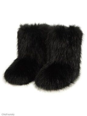 Faux Fur Mid Calf Snow Boots Fur Lined Flat Winter Booties